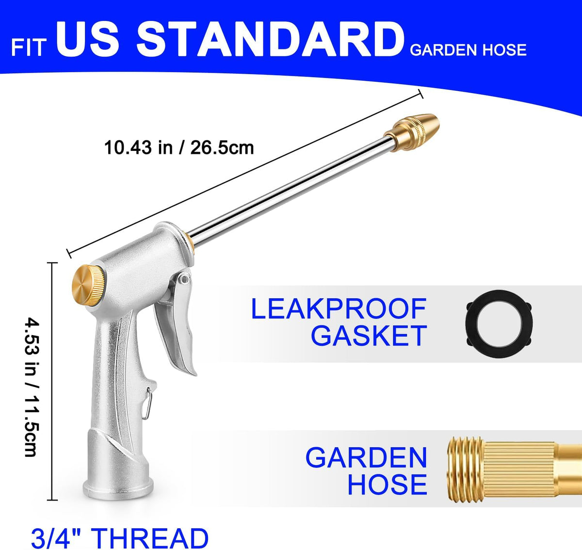 Garden Hose Nozzle, High Pressure Water Hose Nozzle Sprayer Head,fits 3/4” Garden Hose Thread,for Lawn & Garden,Washing Cars,Watering Garden,Cleaning