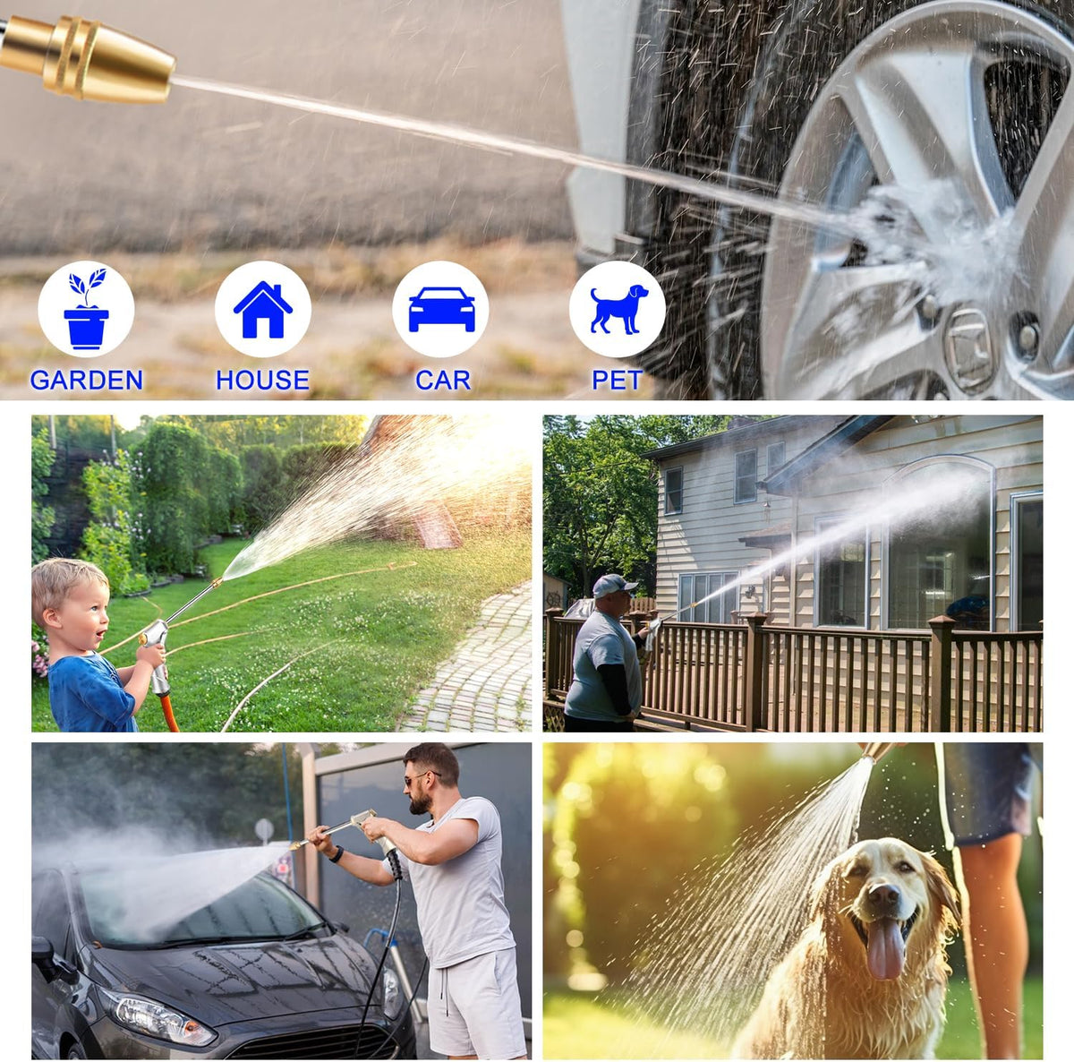 Garden Hose Nozzle, High Pressure Water Hose Nozzle Sprayer Head,fits 3/4” Garden Hose Thread,for Lawn & Garden,Washing Cars,Watering Garden,Cleaning