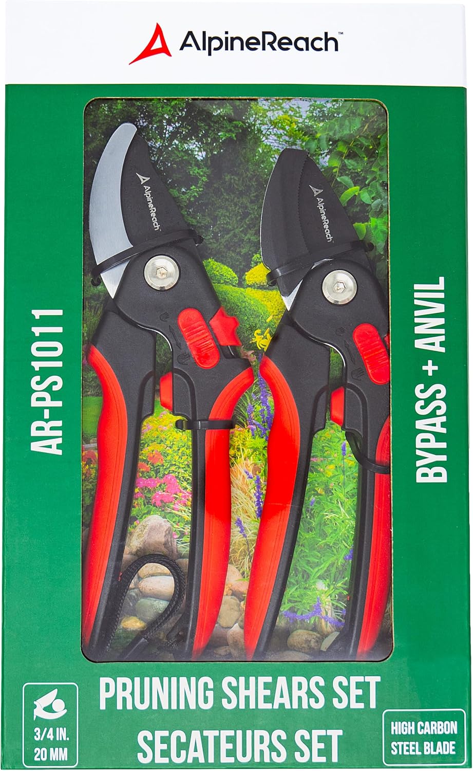 Pruning Shears Set Bypass and Anvil for Gardening, Sharp Ergonomic Pruners, Adjustable Soft Handle for Small & Large Hands, Heavy Duty High Carbon Steel Blade, Secateurs, Gift Box