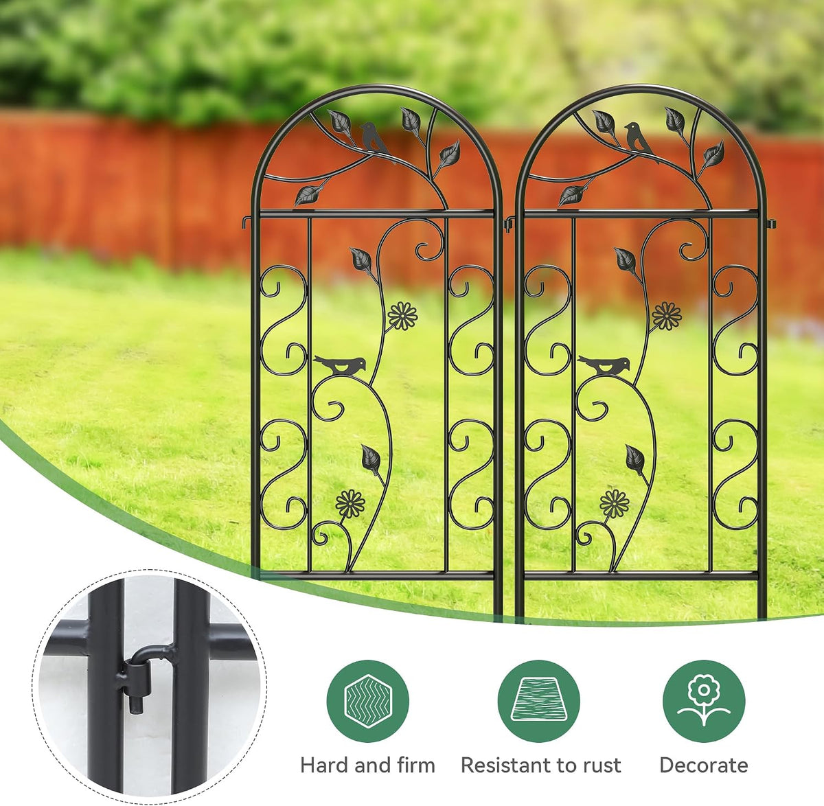 2-Pack 87" x 20" Daisy & Bird Arch Black Metal Garden Trellises