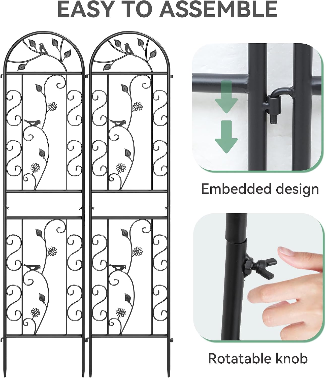 2-Pack 87" x 20" Daisy & Bird Arch Black Metal Garden Trellises