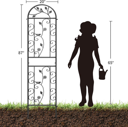 2-Pack 87" x 20" Daisy & Bird Arch Black Metal Garden Trellises