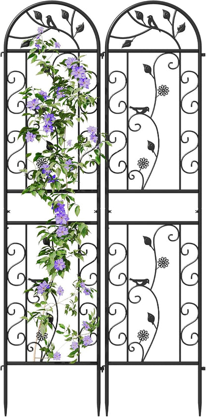 2-Pack 87" x 20" Daisy & Bird Arch Black Metal Garden Trellises