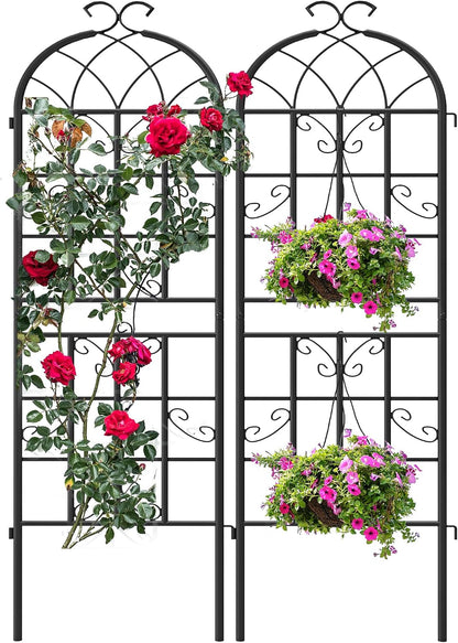 2-Pack 87" x 20" Daisy & Bird Arch Black Metal Garden Trellises