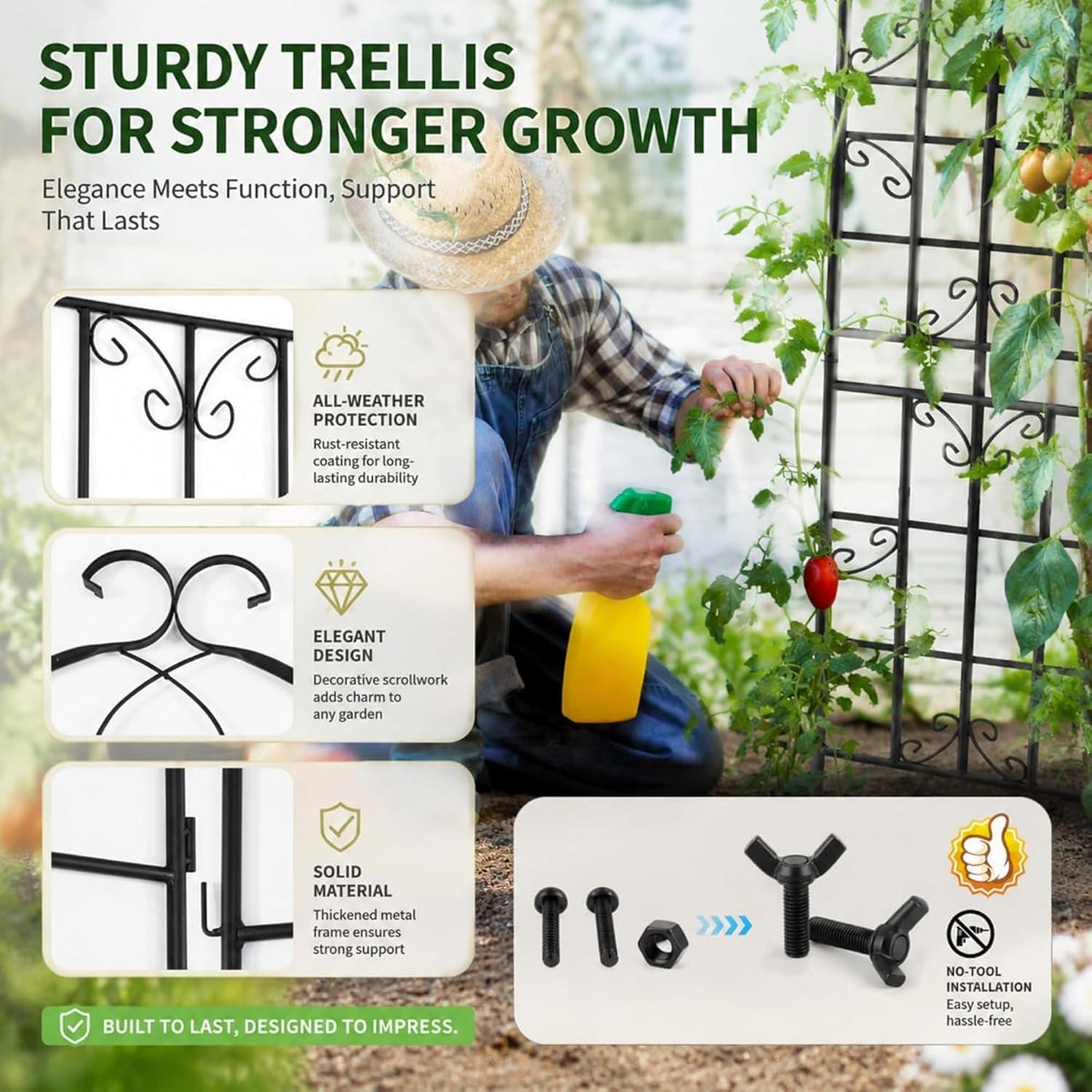 2-Pack 87" x 20" Daisy & Bird Arch Black Metal Garden Trellises