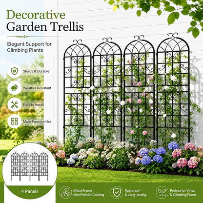 2-Pack 87" x 20" Daisy & Bird Arch Black Metal Garden Trellises