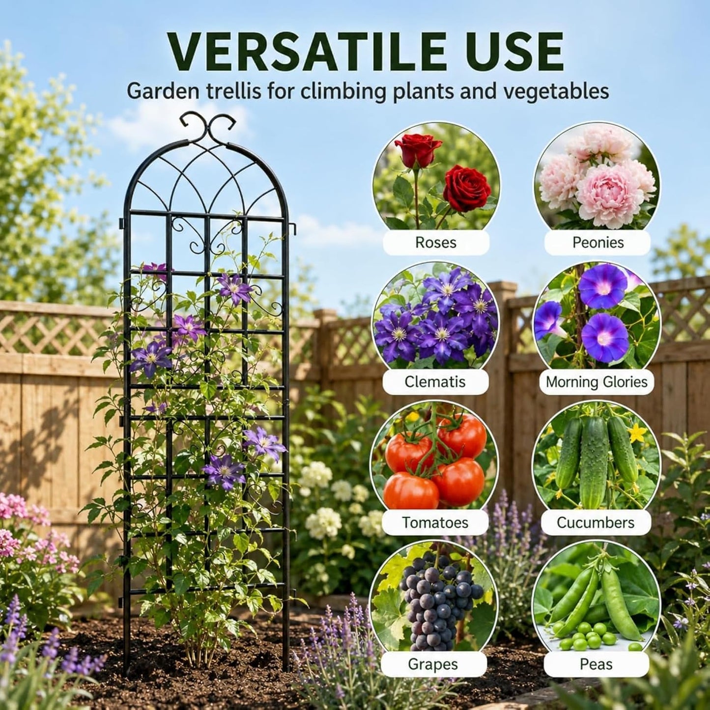 2-Pack 87" x 20" Daisy & Bird Arch Black Metal Garden Trellises