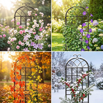 2-Pack 87" x 20" Daisy & Bird Arch Black Metal Garden Trellises