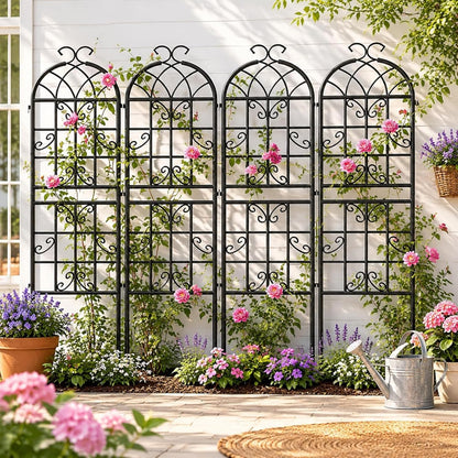 2-Pack 87" x 20" Daisy & Bird Arch Black Metal Garden Trellises