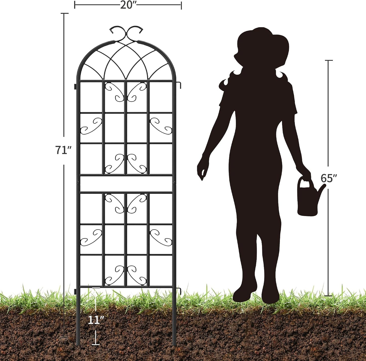 2-Pack 87" x 20" Daisy & Bird Arch Black Metal Garden Trellises
