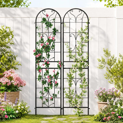 2-Pack 87" x 20" Daisy & Bird Arch Black Metal Garden Trellises