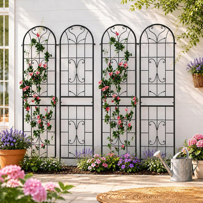 2-Pack 87" x 20" Daisy & Bird Arch Black Metal Garden Trellises
