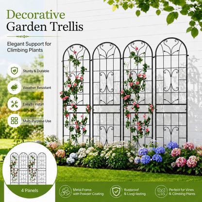 2-Pack 87" x 20" Daisy & Bird Arch Black Metal Garden Trellises