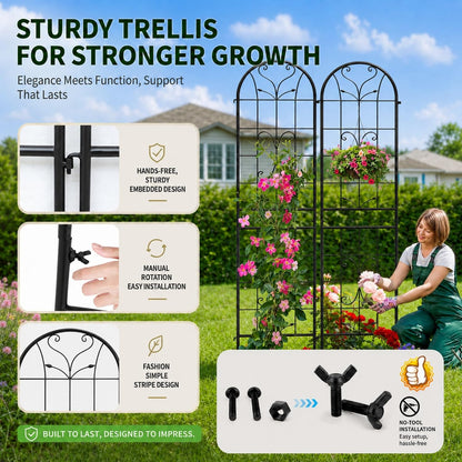 2-Pack 87" x 20" Daisy & Bird Arch Black Metal Garden Trellises