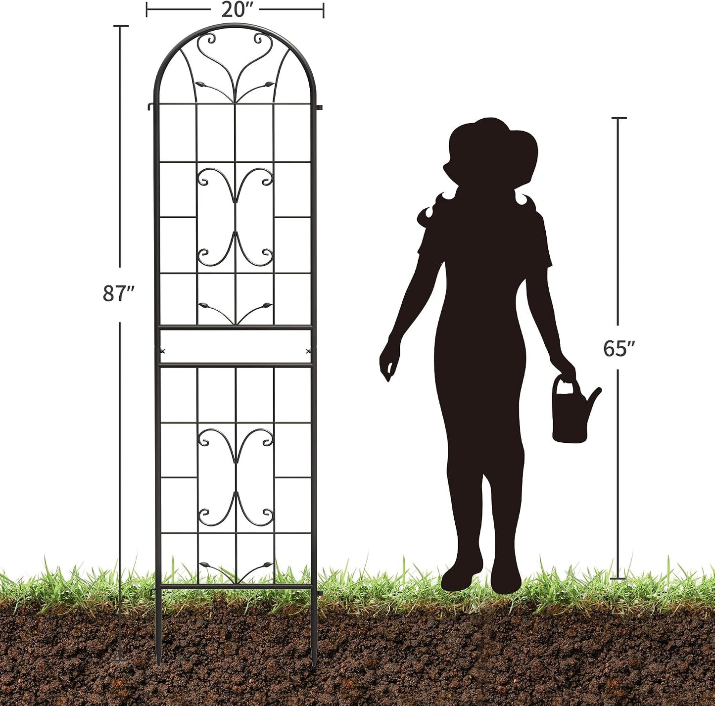 2-Pack 87" x 20" Daisy & Bird Arch Black Metal Garden Trellises