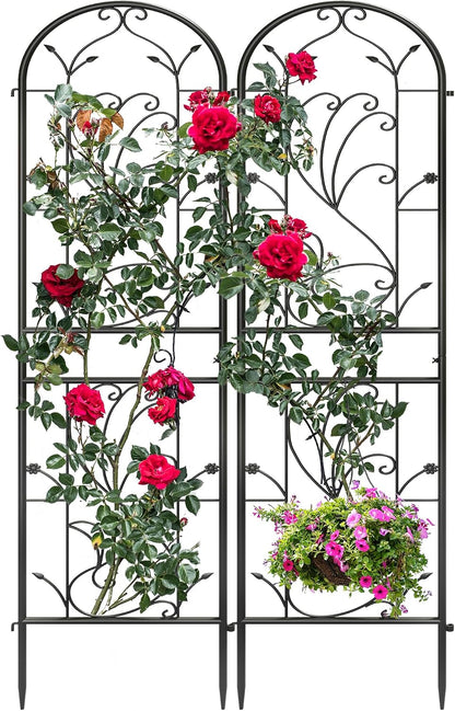 2-Pack 87" x 20" Daisy & Bird Arch Black Metal Garden Trellises
