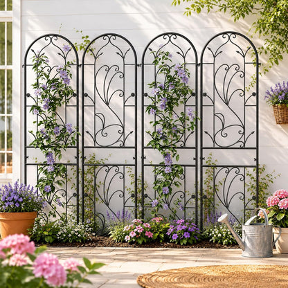 2-Pack 87" x 20" Daisy & Bird Arch Black Metal Garden Trellises