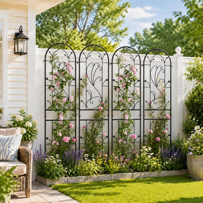 2-Pack 87" x 20" Daisy & Bird Arch Black Metal Garden Trellises