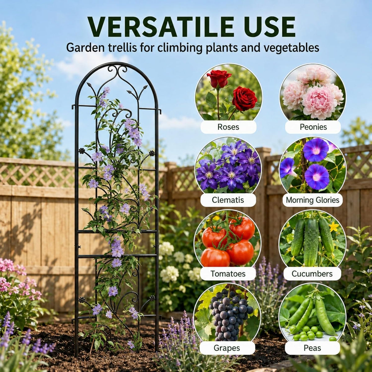 2-Pack 87" x 20" Daisy & Bird Arch Black Metal Garden Trellises