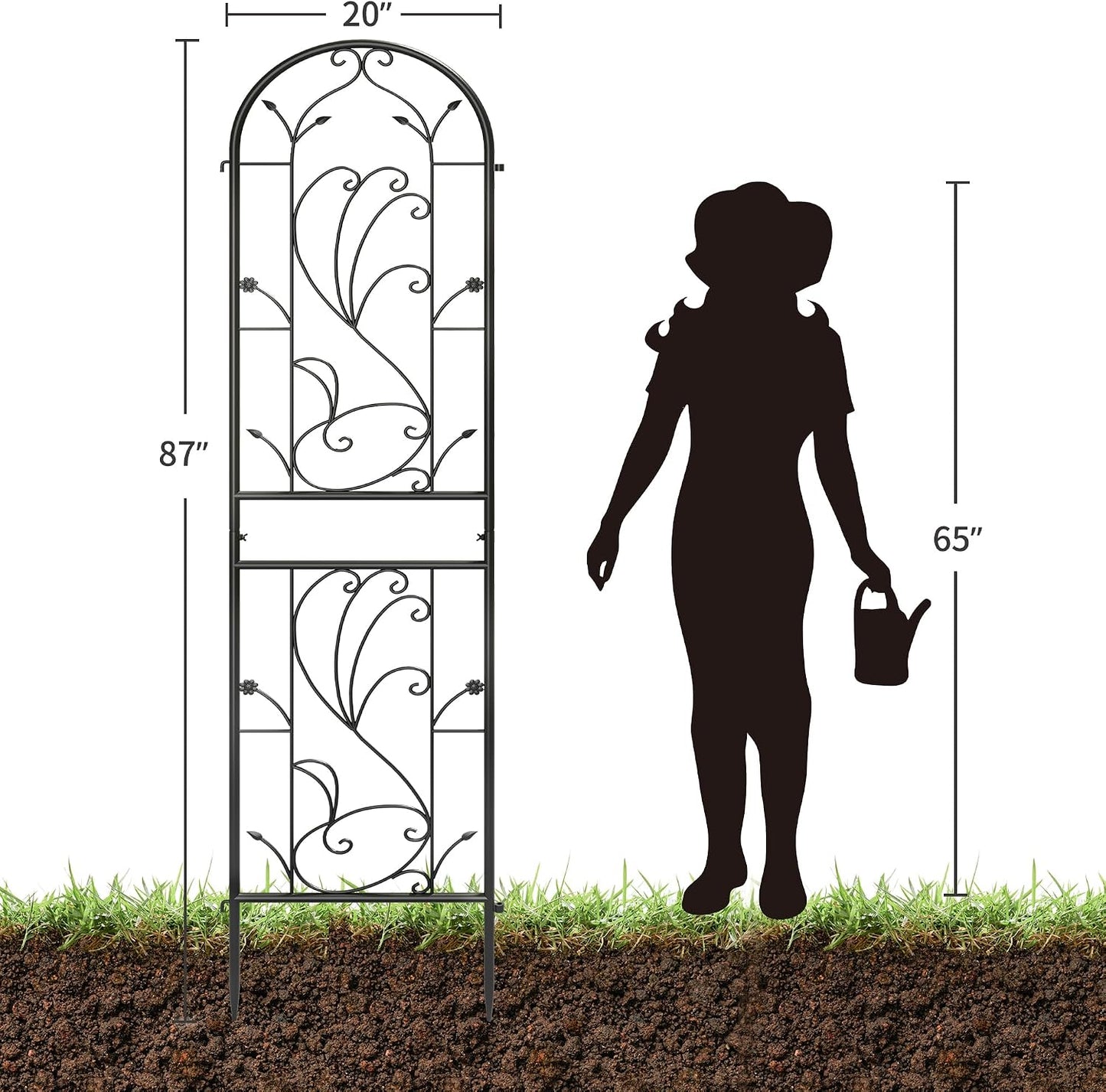 2-Pack 87" x 20" Daisy & Bird Arch Black Metal Garden Trellises
