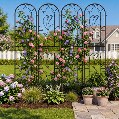 2-Pack 87" x 20" Daisy & Bird Arch Black Metal Garden Trellises