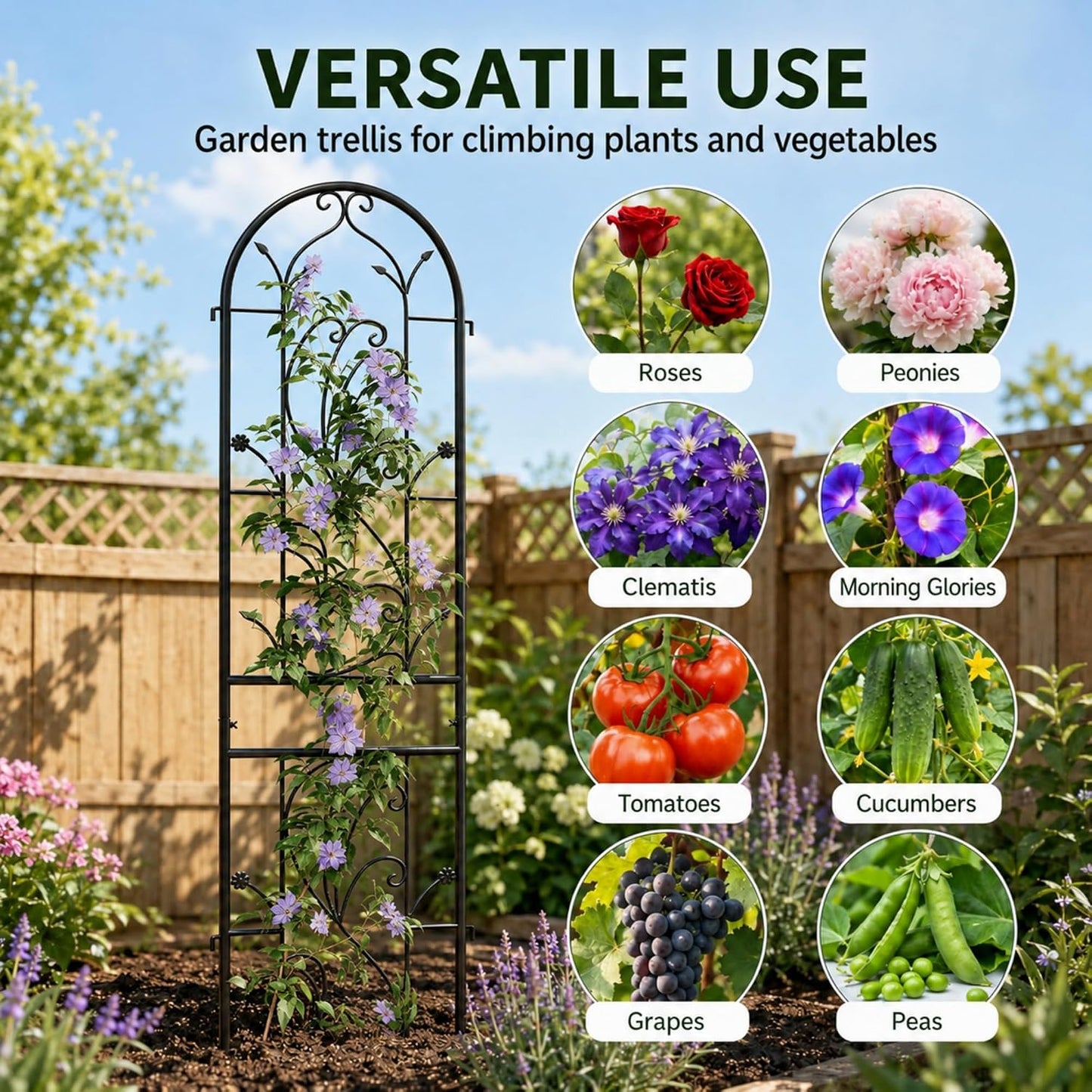 2-Pack 87" x 20" Daisy & Bird Arch Black Metal Garden Trellises