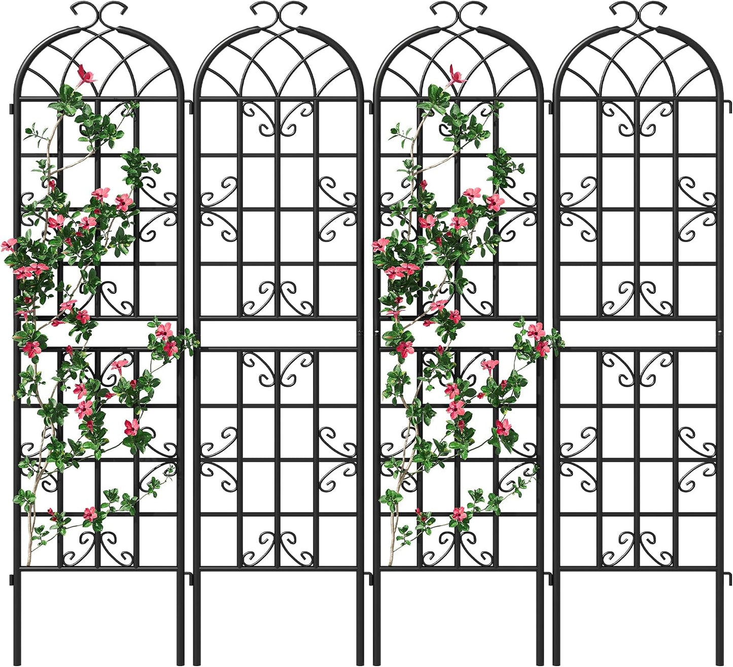 2-Pack 87" x 20" Daisy & Bird Arch Black Metal Garden Trellises