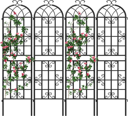 2-Pack 87" x 20" Daisy & Bird Arch Black Metal Garden Trellises
