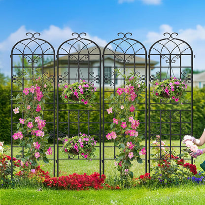 2-Pack 87" x 20" Daisy & Bird Arch Black Metal Garden Trellises