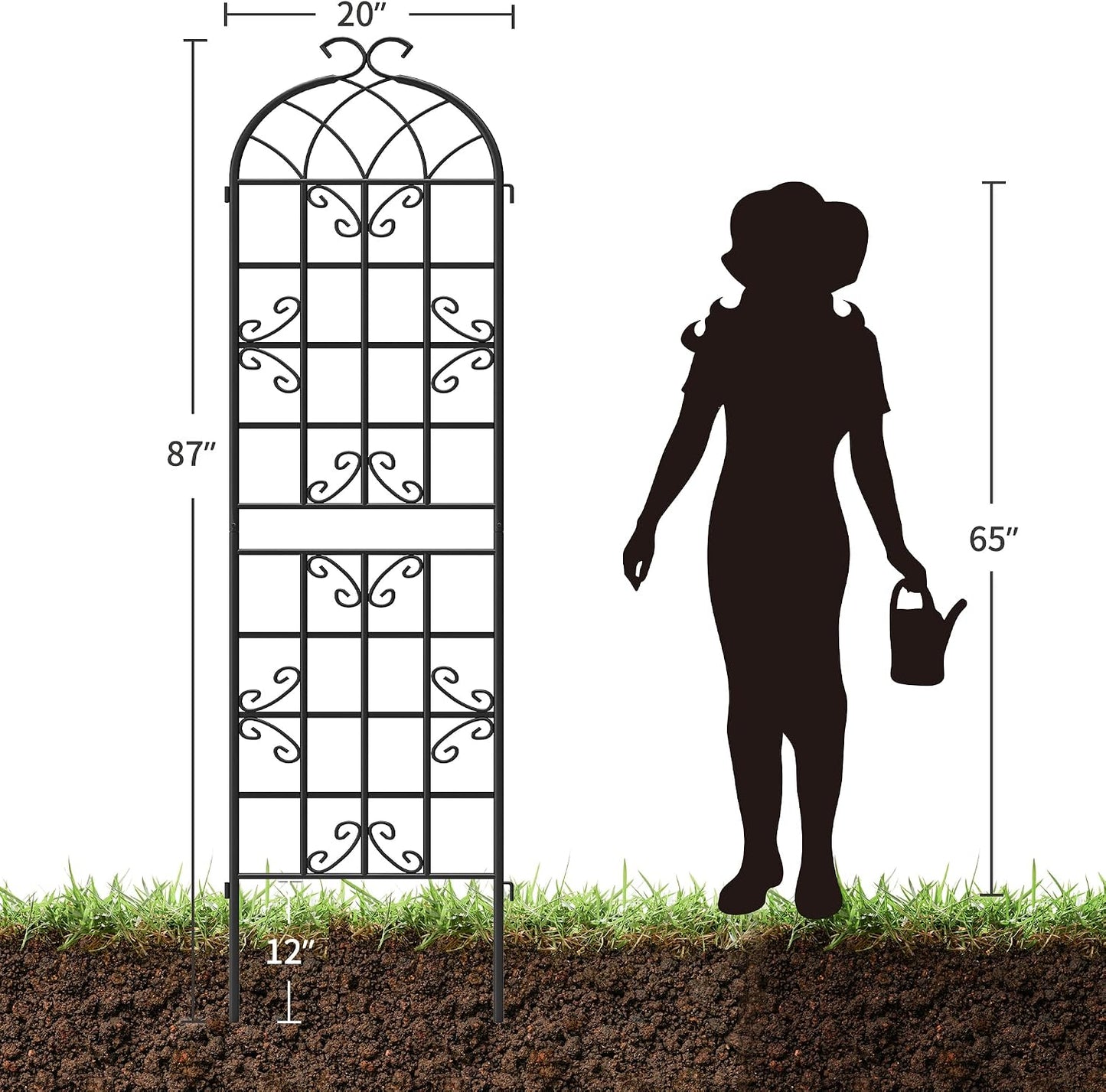 2-Pack 87" x 20" Daisy & Bird Arch Black Metal Garden Trellises