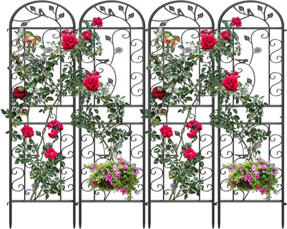 2-Pack 87" x 20" Daisy & Bird Arch Black Metal Garden Trellises
