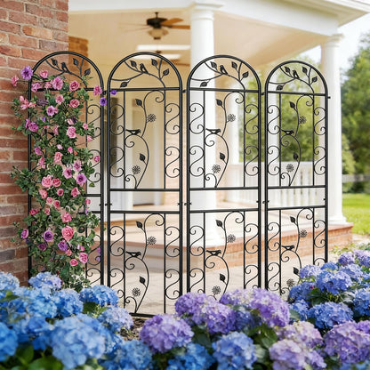 2-Pack 87" x 20" Daisy & Bird Arch Black Metal Garden Trellises