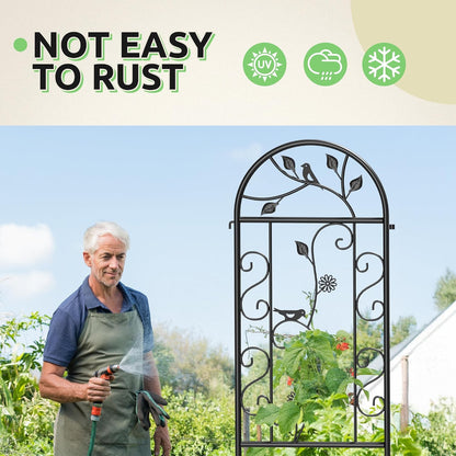 2-Pack 87" x 20" Daisy & Bird Arch Black Metal Garden Trellises