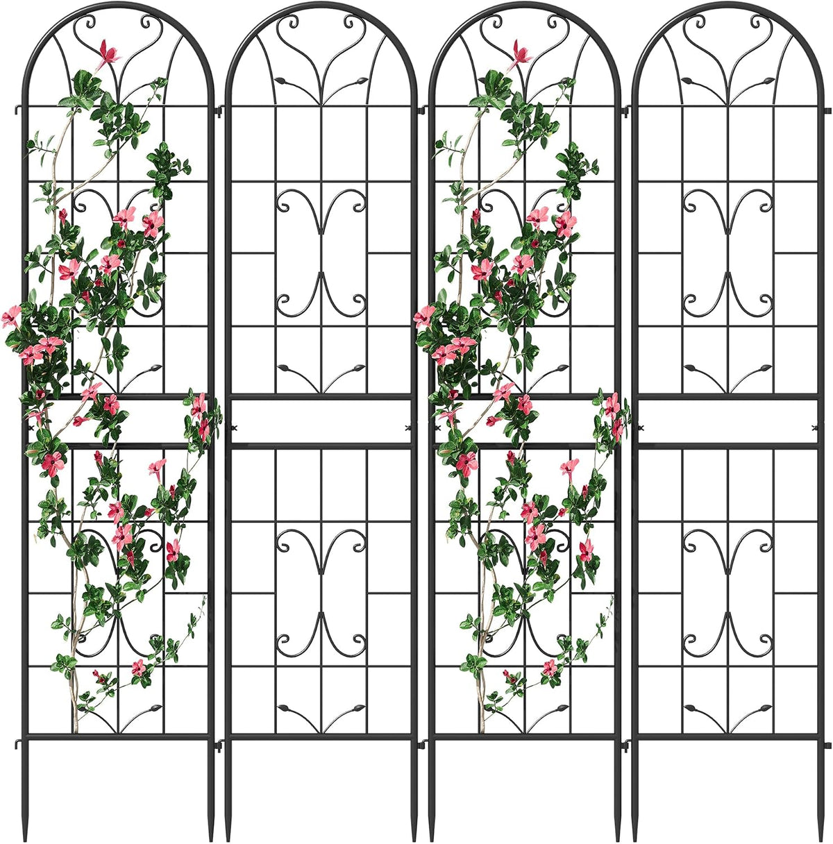 2-Pack 87" x 20" Daisy & Bird Arch Black Metal Garden Trellises