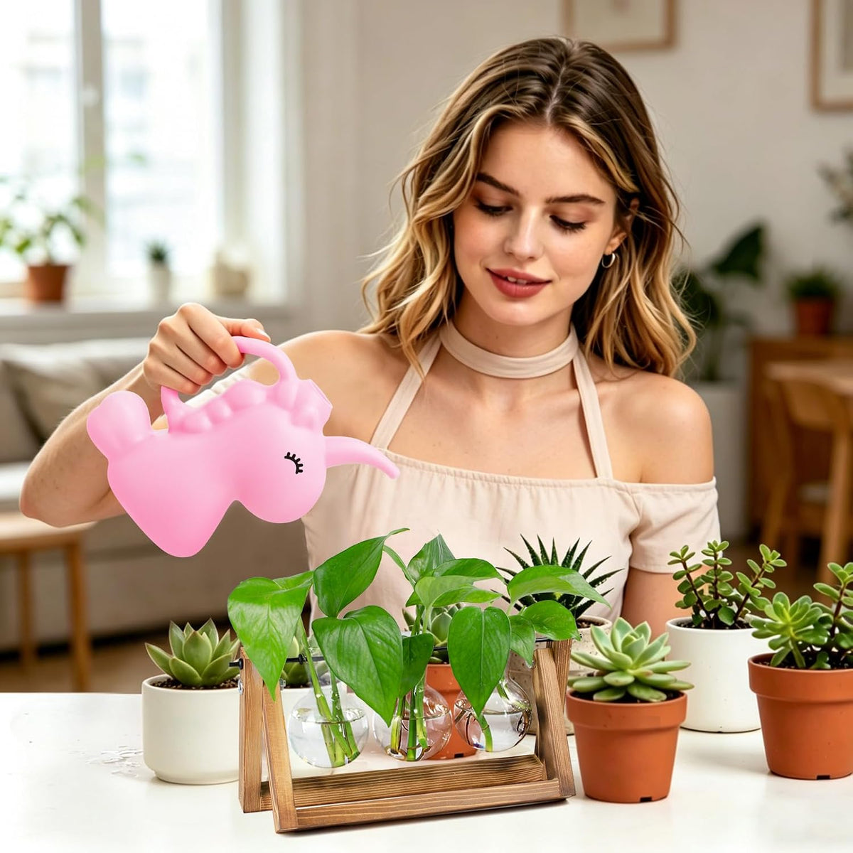 Small Watering Can for Indoor Plants 1/4 Gallon 1L Pink