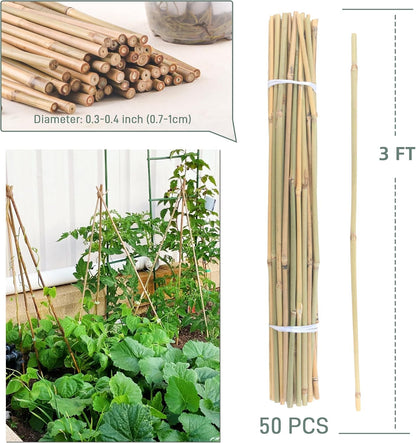 50Pcs / 4ft Bamboo Plant Stakes for Indoor Outdoor Plants, Garden Plant Support Sticks, Poles for Tomato Vegetables Beans Trees Potted Climbing Plants(0.32''-0.4'')