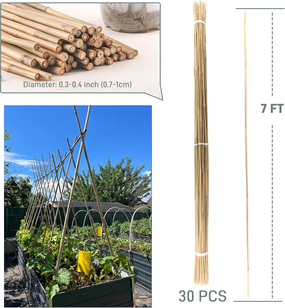 50Pcs / 4ft Bamboo Plant Stakes for Indoor Outdoor Plants, Garden Plant Support Sticks, Poles for Tomato Vegetables Beans Trees Potted Climbing Plants(0.32''-0.4'')