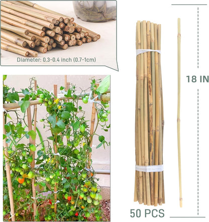 50Pcs / 4ft Bamboo Plant Stakes for Indoor Outdoor Plants, Garden Plant Support Sticks, Poles for Tomato Vegetables Beans Trees Potted Climbing Plants(0.32''-0.4'')