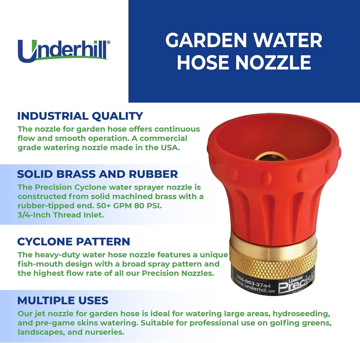 Precision Cyclone Garden Water Hose Nozzle with High Flow Control Valve, 50+ GPM 80 PSI, 3/4-Inch MHT by 1-Inch FHT Adapter, HN5000CV