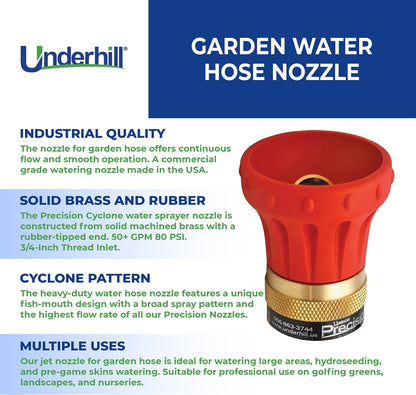 Precision Cyclone Garden Water Hose Nozzle with High Flow Control Valve, 50+ GPM 80 PSI, 3/4-Inch MHT by 1-Inch FHT Adapter, HN5000CV