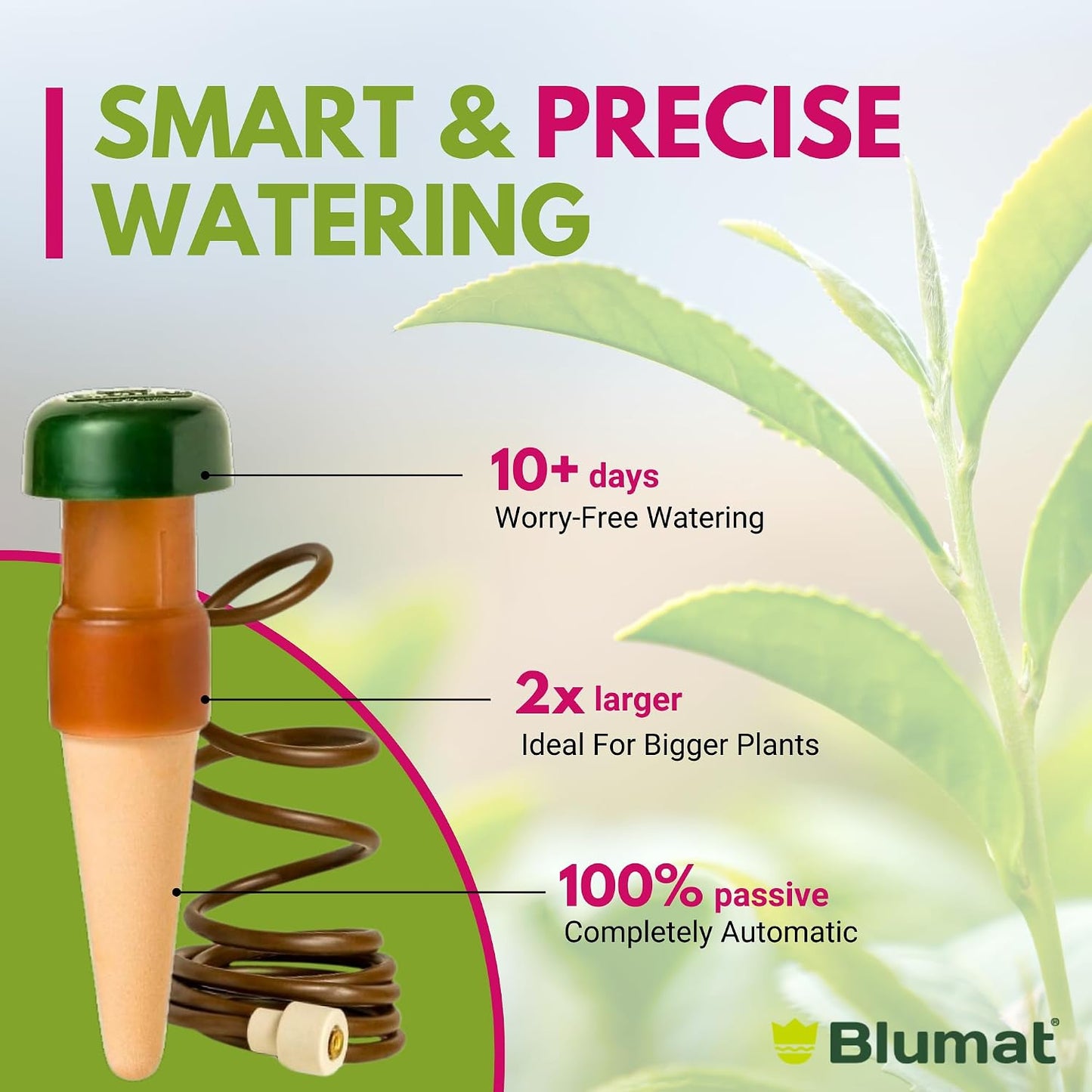 Blumat Plant Watering Devices | Classic XL Self Watering Planter Insert | Automatic Drip Plant Watering Stakes for Pots | Prevents Overwatering and Underwatering for Healthy Growth | 2 Pack