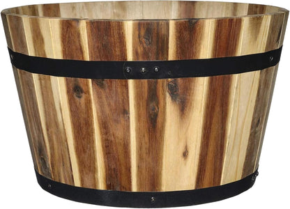 Whiskey Barrel Planter, Wooden Garden Pot, 16" Acacia