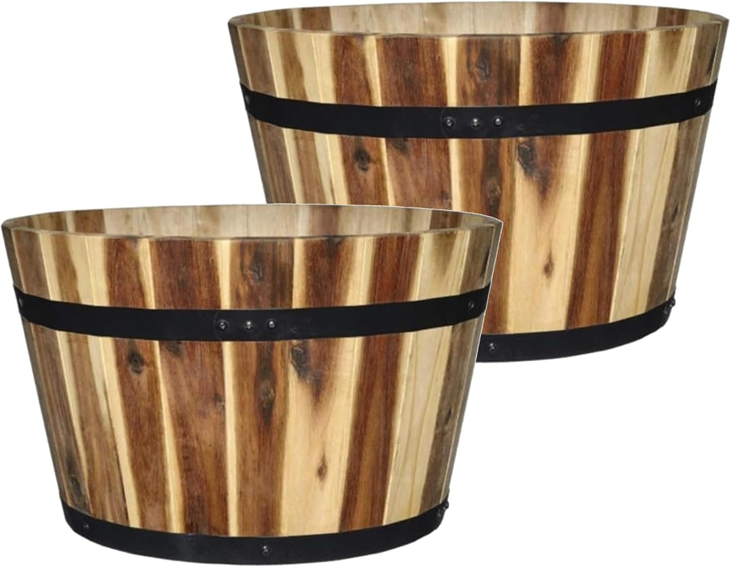 Whiskey Barrel Planter, Wooden Garden Pot, 16" Acacia