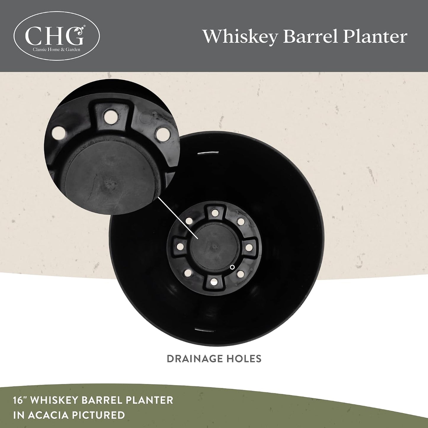Whiskey Barrel Planter, Wooden Garden Pot, 16" Acacia