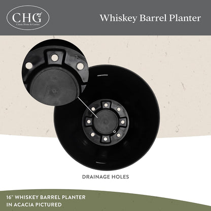 Whiskey Barrel Planter, Wooden Garden Pot, 16" Acacia