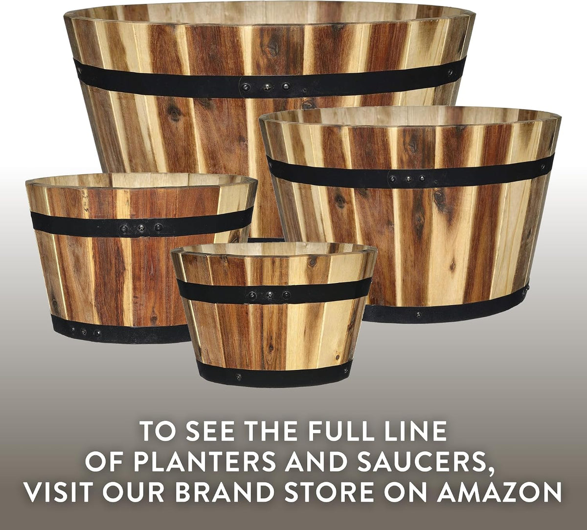 Whiskey Barrel Planter, Wooden Garden Pot, 16" Acacia