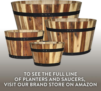 Whiskey Barrel Planter, Wooden Garden Pot, 16" Acacia