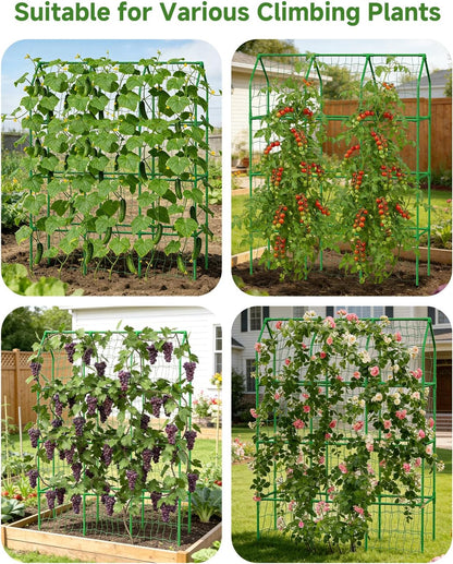 Cucumber Trellis for Climbing Plants Outdoor, A-Shape Garden Trellis for Raised Bed, Metal Plant Trellis with Garden Netting for Flower Vegetables, Pea, Grape (50 * 17 * 65inch(L*W*H)