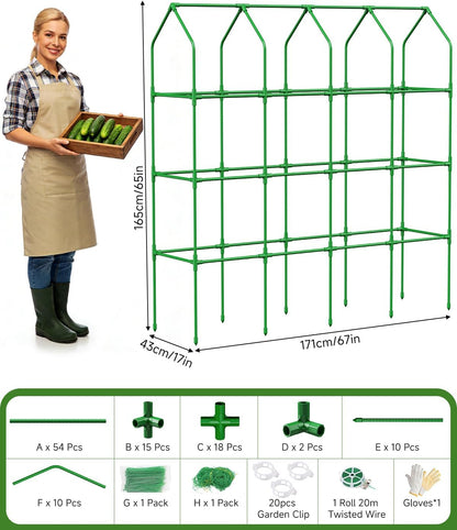 Cucumber Trellis for Climbing Plants Outdoor, A-Shape Garden Trellis for Raised Bed, Metal Plant Trellis with Garden Netting for Flower Vegetables, Pea, Grape (50 * 17 * 65inch(L*W*H)
