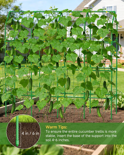 Cucumber Trellis for Climbing Plants Outdoor, A-Shape Garden Trellis for Raised Bed, Metal Plant Trellis with Garden Netting for Flower Vegetables, Pea, Grape (50 * 17 * 65inch(L*W*H)